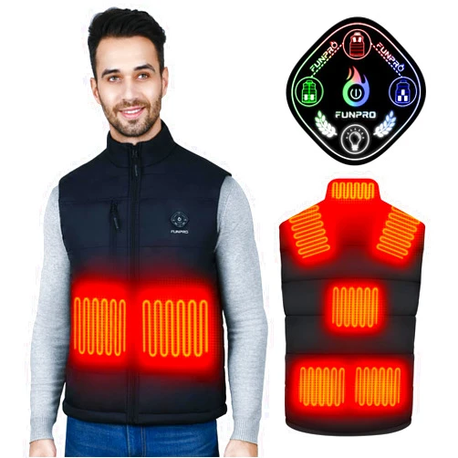 FUNPRO Heated Vest for Men, 5 in-1 Smart Controller, Lights-out Design, Lightweight (Battery Pack Not Included)