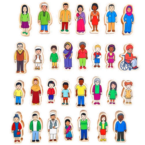 The Freckled Frog - FF420 My Family - Set of 30 - Ages 1+ - Inclusive Wooden Blocks for Toddlers – Includes Grandparents, Moms, Dads and Children Around the World - Double-Sided