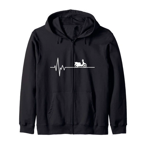 Moped Mofa Zubehör Geschenke für Mopedfahrer Scooter Heartbeat Moped Driver ECG Pulse Scooter Moped Zip Hoodie