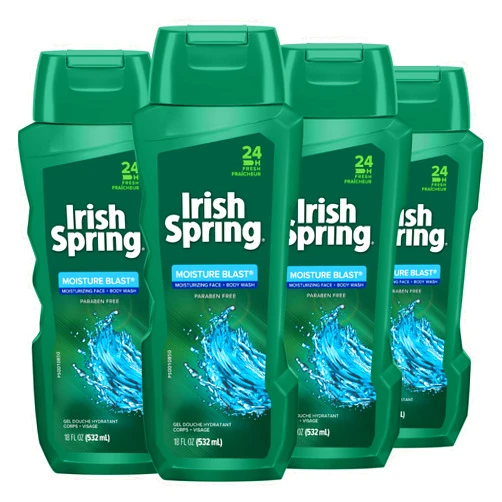 Irish Spring Body Wash, Moisture Blast, 18 fluid ounce, 4 Count (Pack of 1)