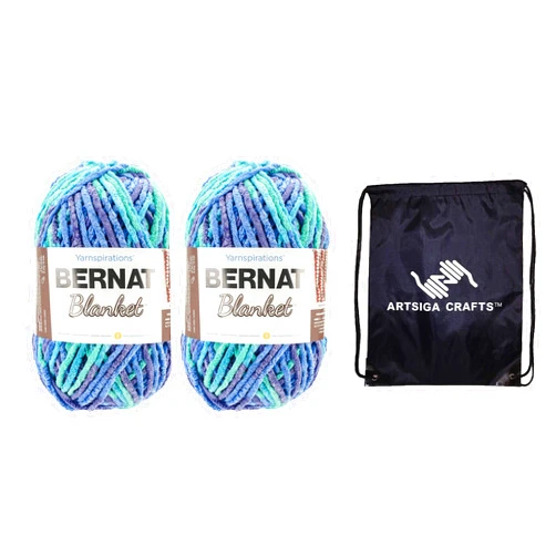 Bernat Blanket Big Ball Ocean Shades 161110-10776 (2-Skeins - Same Dye Lot) Weight S Bulky #6 Polyester Yarn for Crocheting and Knitting with Project Bag