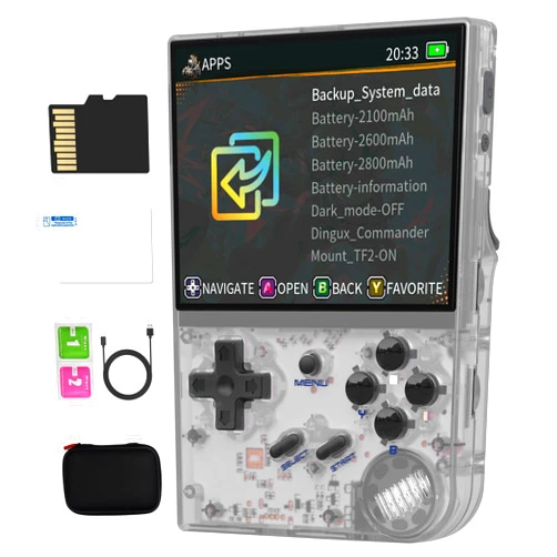 Dosnura RG35XX Handheld Game Console Support Linux Garlic OS HDMI and TV Output 3.5 Inch IPS Screen 64G TF Card 6800+ Classic Games 2600mAh Battery (RG35XX-white+bag)