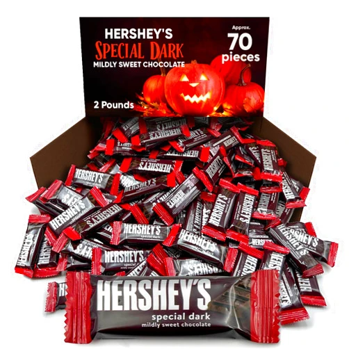 CHAIN & JO SWEETS Hershys Special Dark Mildly Sweet Chocolate - 2 Pounds Approx 70 Halloween Candy Bulk Individually Wrapped - Dark Chocolate Hershys Snack Size Candy Bars - Halloween Treats for Sharing With Family and Friends