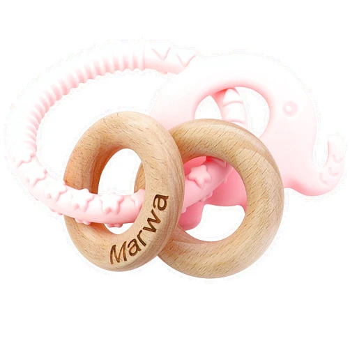 Ausbay Personalized Baby Rattle Gift with Baby Name Engraved, Customized A Perfect Keepsake, Infant and Newborn Toys, Baby Girl or Boy Rattle and Elephant Rattle (Pink)