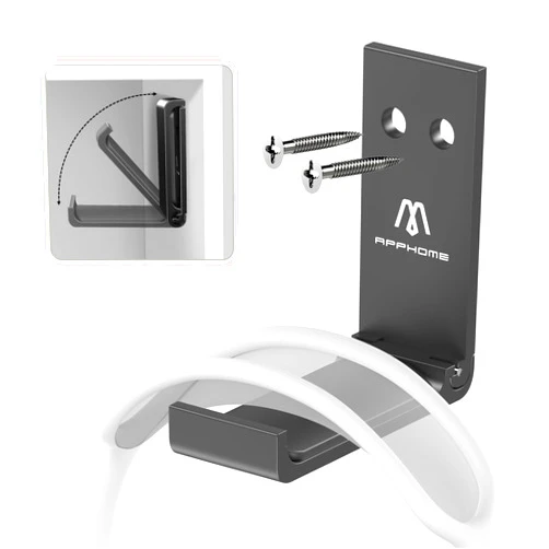 APPHOME Foldable Headphone Stand & Headset Holder Mount, No-Scratch Silicone Pad Wall Hook for Gaming Headset, Space-Saving Under Desk Hanger with Strong Adhesive for PC, Home, and Office, Black
