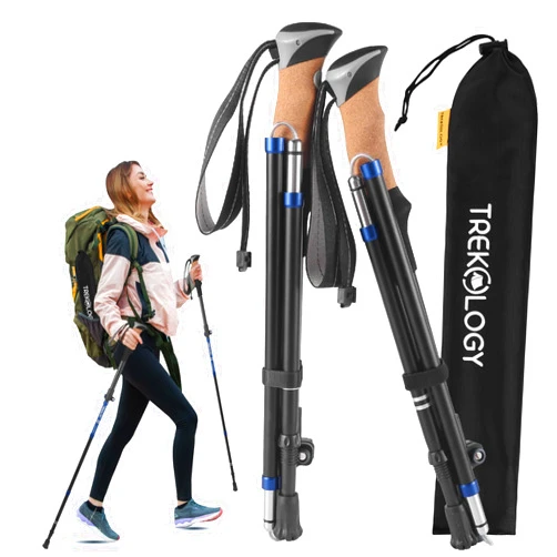 TREKOLOGY Hiking Poles with Real Cork Grips, Adjustable for Heights 5'2'' to 6'5'' – Lightweight Trekking Poles, Aircraft-Grade Aluminum, Compact Fold for Hiking & Backpacking (2pc Set) TREKZ Cork SE