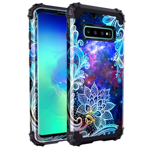 Casetego Compatible with Galaxy S10 Plus Case,Floral Three Layer Heavy Duty Hybrid Sturdy Shockproof Full Body Protective Cover Case for Samsung Galaxy S10 Plus,Mandala
