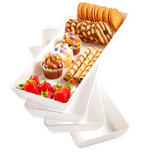 US Acrylic Avant White Plastic Serving Trays (Set of 4) 15” x 5” | Narrow Reusable Rectangular Party Platters | Serve Appetizers, Fruit, Veggies, & Desserts | BPA-Free & Made in USA