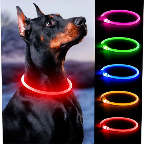 Bpawser Light Up Dog Collars LED Dog Collar Dog Collar Light 1 Count MICRO USB Rechargeable TPU Glow Safety Basic Dog Collars for Large Medium small Dogs (Red)