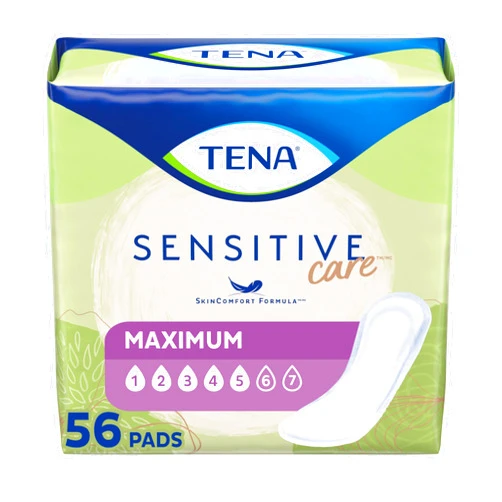 Tena Sensitive Care Maximum Absorbency Incontinence/Bladder Control Pad for Women, Regular Length, 56 Count