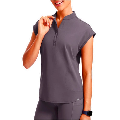 POPVIOLET 4-Way Stretch Scrub Tops for Women - 2 Pockets Mandarin Collar Shirttail Hem Medical Work Scrub Shirts