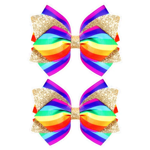 KCHIES Glitter Rainbow Hairbow Clips 4inch for Girls Women Pride Parade Outfit Decor Accessories,Rainbow Ribbon Bow Alligator Barrettes Hairpins Kid Toddler Teens Wedding Summer Holiday Gift