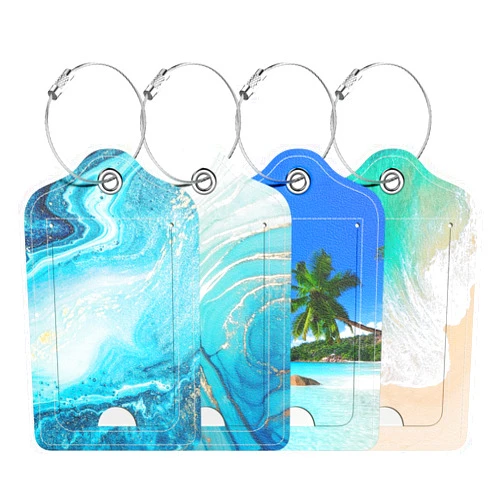 Hsxnam 4 Pack PU Leather Luggage Tags for Suitcase, Travel Cruise Luggage Tag with Privacy Flap, Name ID Label and Metal Loop for Women Men Baggage Handbag School Bag Backpack, Beach