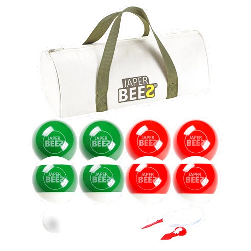 JAPER BEES Bocce Ball Set Solid Resin 90mm/107mm Outdoor Lawn Games for Family with 8 Balls 1 Pallino Measuring Rope Canvas Carrying Case