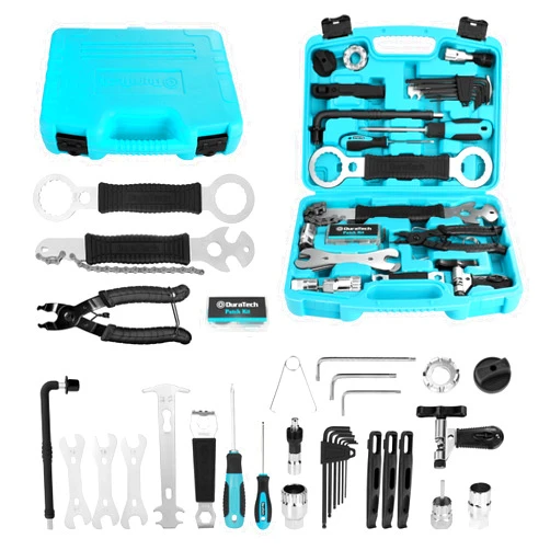 DURATECH 41 Pieces Bike Repair Tools, Complete Bike Tools Kit with Storage Box, Mountain Bike Maintenance Tools, for Mountain, Road, and Park Bicycle with Chain Riveter, Tire Levers, Crank Puller