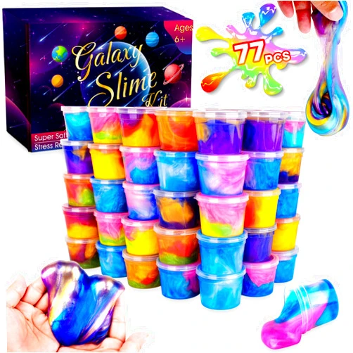 LUBIANZOU Galaxy Slime Party Favors, 77 Pack Galaxy Slime Set for Kids, Stretchy Non-Sticky Mini Slime Pack, Goodie Bag Christmas Stuffers for Girls Boys
