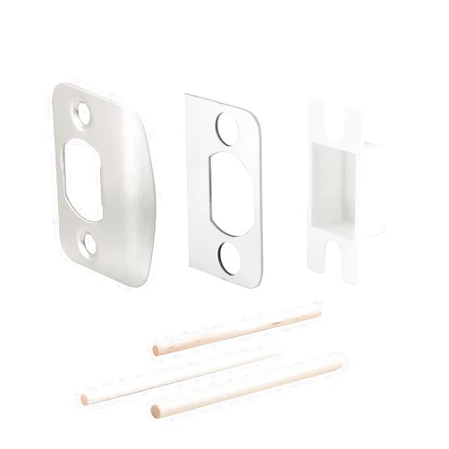 MOSECYOU Standard Door Lock Strike Plate with Spacer Shim, Door Latch Restorer, Universal Security Striker, Repair Kits to Fix Door won’t Latch in (Satin Nickel)