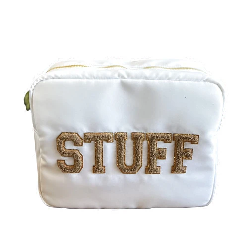 Generic SkyTen Chenille Letter Make Up Bag Nylon Cosmetic Case Stuff Glam Stoney Clover Dupe Travel Organizer (White, X-Large)