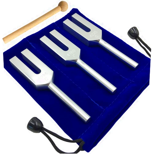 houyifeiqinhu Angel Tuning Forks-4096 Hz, 4160 Hz, 4225 Hz with Wood Hammer and Velvet Pouch Tuning Fork Shown