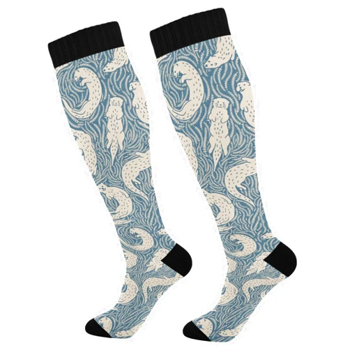 Hezely Wildlife Otter Compression Socks for Women Men Knee High Running Socks for Medical Running,1 Pair