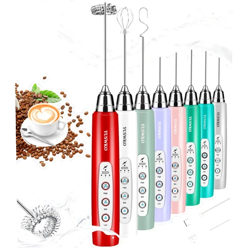 YUSWKO Milk Frother Handheld with 3 Heads, Electric Whisk Drink Foam Mixer with USB Rechargeable 3 Speeds, Mini Frother for Coffee Latte, Cappuccino, Hot Chocolate, Egg