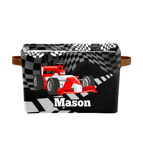 Deven Race Car Personalized Large Storage Baskets for Organizing Shelves with Handle,Closet Decorative Storage Bins for Bathroom,Nursery,Home 2 Pack
