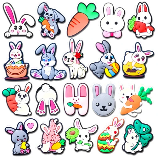 Xaldrichasta 20Pcs Cute Rabbit Shoe Charms for Clog Different Matching Sandals Wristbands Bracelets, Lovely Bunny Charms
