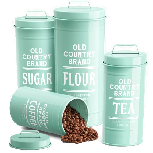 Barnyard Designs Canister Sets for Kitchen Counter, Farmhouse Canisters Sets for the Kitchen Countertop, Metal Canister with Lid, Coffee Tea Sugar Flour Container Set for Counter (Mint)