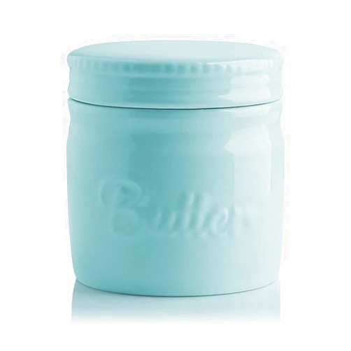 Sweejar Porcelain Butter Keeper Crock, French Butter Dish with Water Line, Ceramic Butter Container for soft butter (Turquoise)