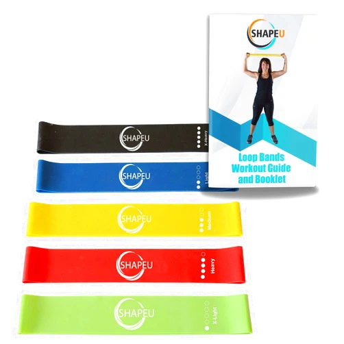 SHAPEU Resistance Loop Band Set - Includes 5 Exercise Loop Bands with Carrying Bag, Exercise Instruction Guide Plus Bonus Digital Workouts and Workout EBook
