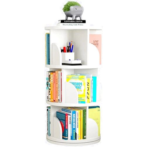 NERDOH Bookshelf 3 Tier Bookcase Corner Tall Book Shelf,Creative 360°Rotating Bookcase Simple Disassembly Bookshelves Simple Student Corner (Color : White, Size : 40 * 98cm)