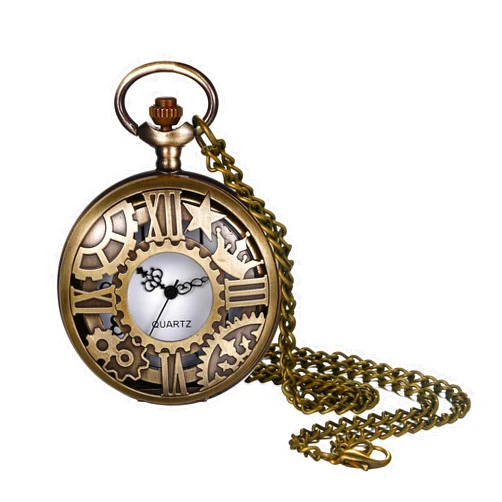 JewelryWe Vintage Pocket Watch Cool Gear Steampunk Retro Pendant Necklace Watch for Men Women
