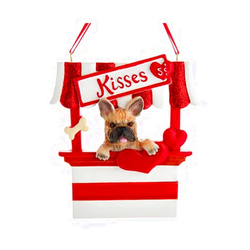 Kurt S. Adler Kurt Adler French Bulldog Kissing Booth - 4 Inch Red/White Resin Christmas Tree Ornament for Personalization
