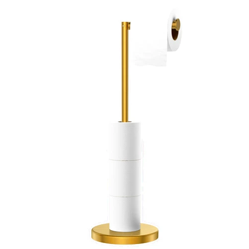 FORIOUS Toilet Paper Holder Stand, Modern Free Standing Tissue Roll Holder for Bathroom, Durable SUS 304 Stainless Steel and Weighted Base Toilet Paper Stand, Storage for 4 Rolls, Brushed Gold
