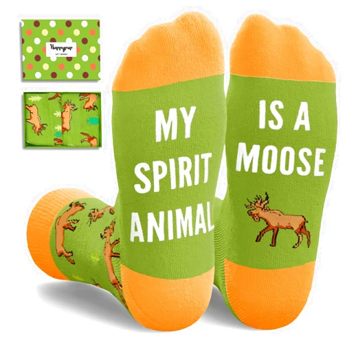 HAPPYPOP Funny Moose Gifts for Men - Moose Lover Gifts for Women, Novelty Moose Socks Crazy Silly Fun Socks for Teens, Christmas Stocking Stuffers