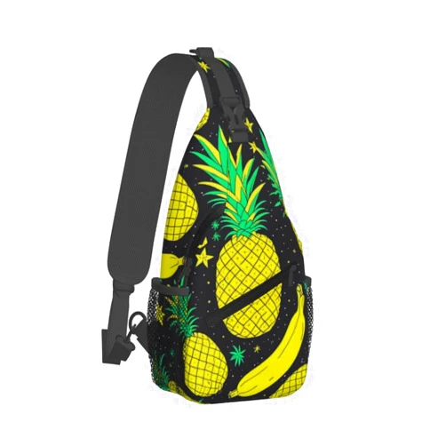 WUXEKZO Men Women Sling Bag Backpack Satchel Bookbags Travel Rucksack Daypack, Anti-Theft Multipurpose Pineapple Banana Yellow Pattern Carry On Bag, Handy Crossbody Daypacks