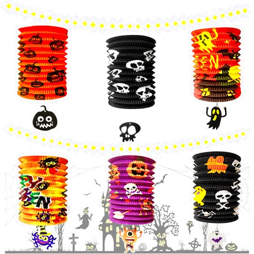 Pardi 6pcs Halloween Lantern, Hanging Halloween Decorations with Halloween Paper Lanterns LED Light Pumpkin Decorations for Home Wall Decor Yard Garage Door Indoor Outside Halloween Party Decorations