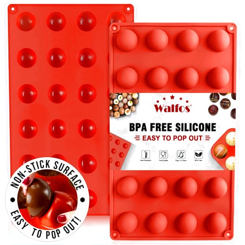 Walfos Mini 24-Cavity Semi Circular Silicone Mold, 2 Packs Half Sphere Silicone Baking Molds for Making Jelly, Chocolates and Cake