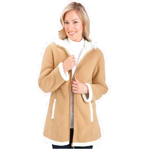 Collections Etc Women's Polar Fleece Sherpa Lined Zip Up Coat BEIGE LARGE