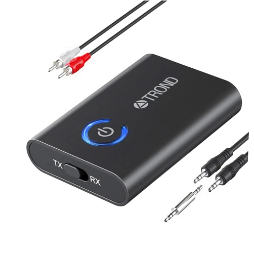 TROND Bluetooth 5.2 Transmitter Receiver, 2-in-1 Bluetooth Adapter for TV to Airpods or Wireless Headphones, Low Latency, 3.5mm Bluetooth Audio Adapter for Airplane Gym Equipment Home Stereo