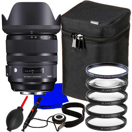 Ultimaxx Essential Accessory Bundle + Sigma 24-70mm f/2.8 DG OS HSM Art Lens for Canon EF (International Version) + 4PC Macro Close-Up Filter Kit, Protective UV Filter, Cap Keeper & More (14pc Bundle)