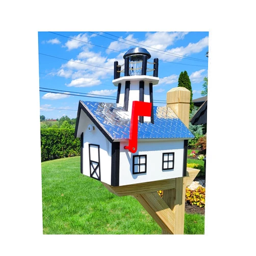 Amish Mailboxes.com Amish Mailbox With Solar Lighthouse - Wood or Poly Lumber - Handmade Active