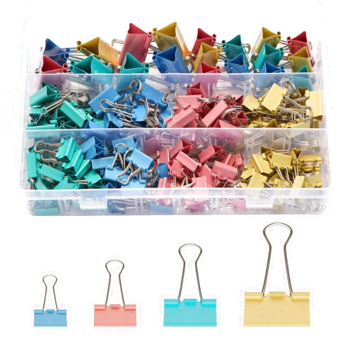 ValinweChu 180 Pack Colored Binder Clips Bulk, 4 Size Assortment Includes Large, Medium, Small, Mini Metal Clips (1.26”, 1”, 0.75”, 0.6”), Heavy-Duty Metal Paper Clamps for Office & School Supplies