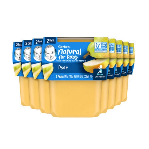 Gerber 2nd Food Baby Food Pear Puree, Natural & Non-GMO, 4 Ounce Tubs, 2-Pack (Pack of 8)