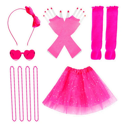 Miayon 80s Costume Accessories for Girls Kid 90s Neon Tutu Outfit 80s 90s Theme Neon Party Fancy Cosplay Outfit for Girl