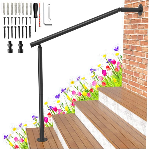 ETELI Hand Rails for Outdoor Steps 2-3 Step Deck Railing Kit Wall Floor Mounted Wrought Iron Handrails Deck Rail Kit Exterior Hand Railings for Seniors Indoor Stairs Porch Railing
