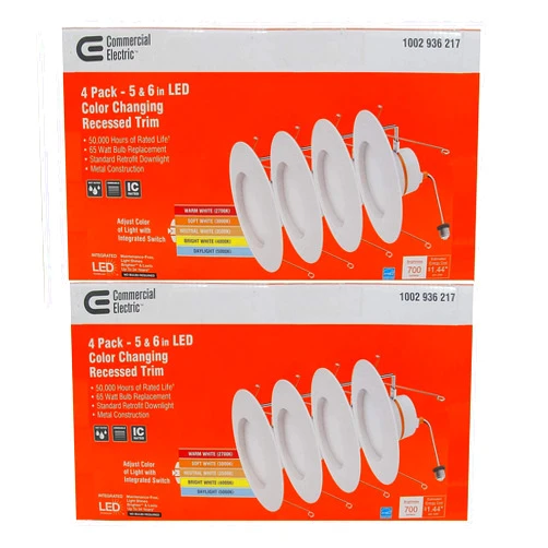 Commercial Electric 5/6 in White Integrated LED Energy Star Color Changing Recessed Trim Downlight 8 Pack…