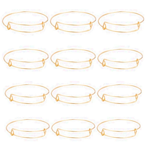 SUNNYCLUE 12Pcs Gold Expandable Bangle Adjustable Wire Bracelets Stainless Steel Blank Metal Stackable Bracelet Cuff Set for Jewelry Making Charms Bulk DIY Crafting Supplies Women Adults Beginner