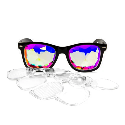 GloFX Snaps: Diffraction Rave Glasses | Black Magnetic Snap Frames with Line, Heart, Spiral, Star, and Kaleidoscope Lenses | 3D Prism and Kaleidoscope Glasses in One for Raves, Festivals, and Parties