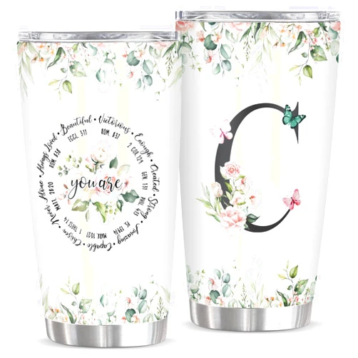 Ubdaycup Personalized Initial C Tumbler 20oz, Monogrammed Gift for Women Birthday Mothers Day Religious Gift, Personalized Christian Gift for Women Initial Coffee Mug